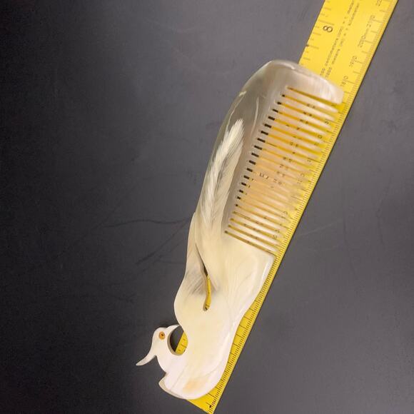 Antistatic Ox Horn Hair Comb Hand Carved Peacock Phoenix - Picture 10 of 11
